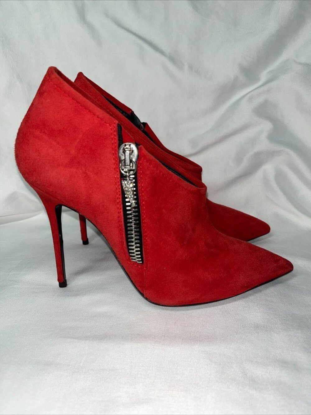 Giuseppe Zanotti Red Suede Leather High Heel Shoes Ankle Booties